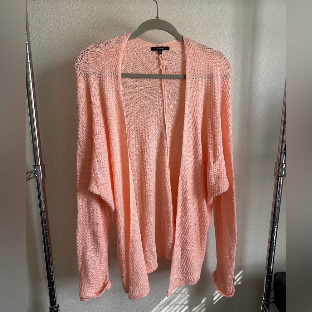 STACCATO Peach Open-Front Perforated Cardigan.